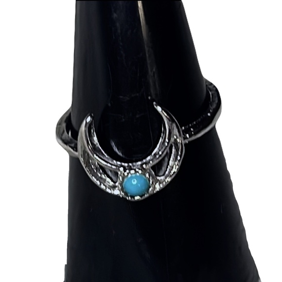 New Sterling Silver Handmade Bohemian Celestial Turquoise Moon Minimalist Ring - Picture 1 of 7